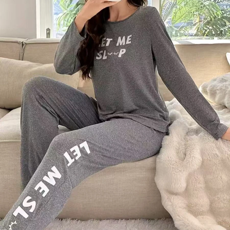

spring autumn letter print Pajamas Set for Women Homewear Sleepwear Long Sleeve tops and Trousers 2 Pieces Pyjamas Loungewear