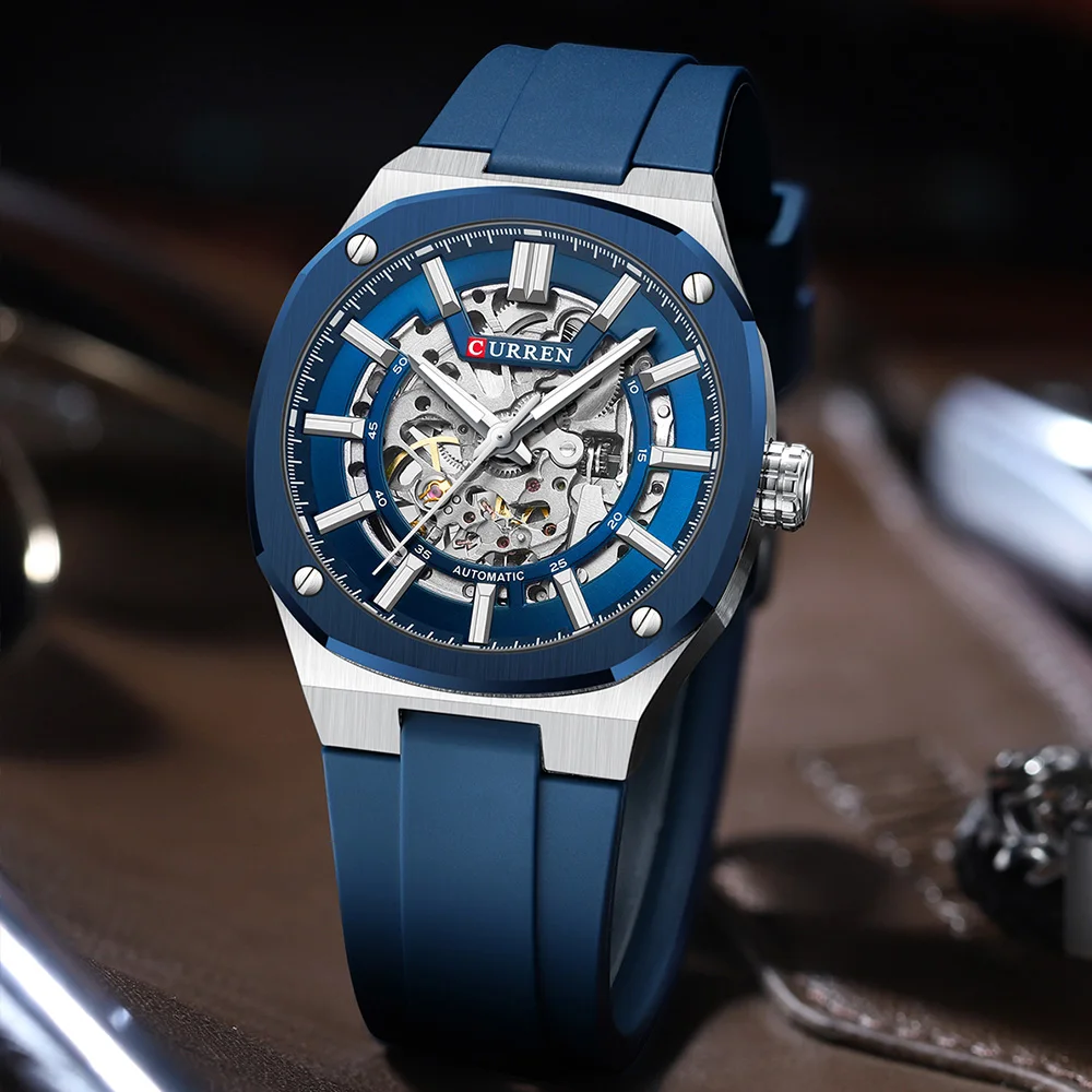 CURREN 8485 New mechanical watch Minimalist round hollow mechanical watch semi-automatic strap men's wristwatch couple watch