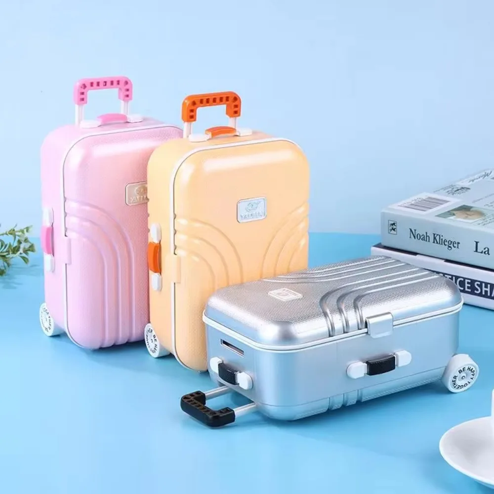 Vintage Puppenhaus Miniatur Koffer Mini Silber Miniatur Tragbare Kofferraum Rosa Szene Dekor Puppen Gepäck Box Modell Mädchen Geschenk