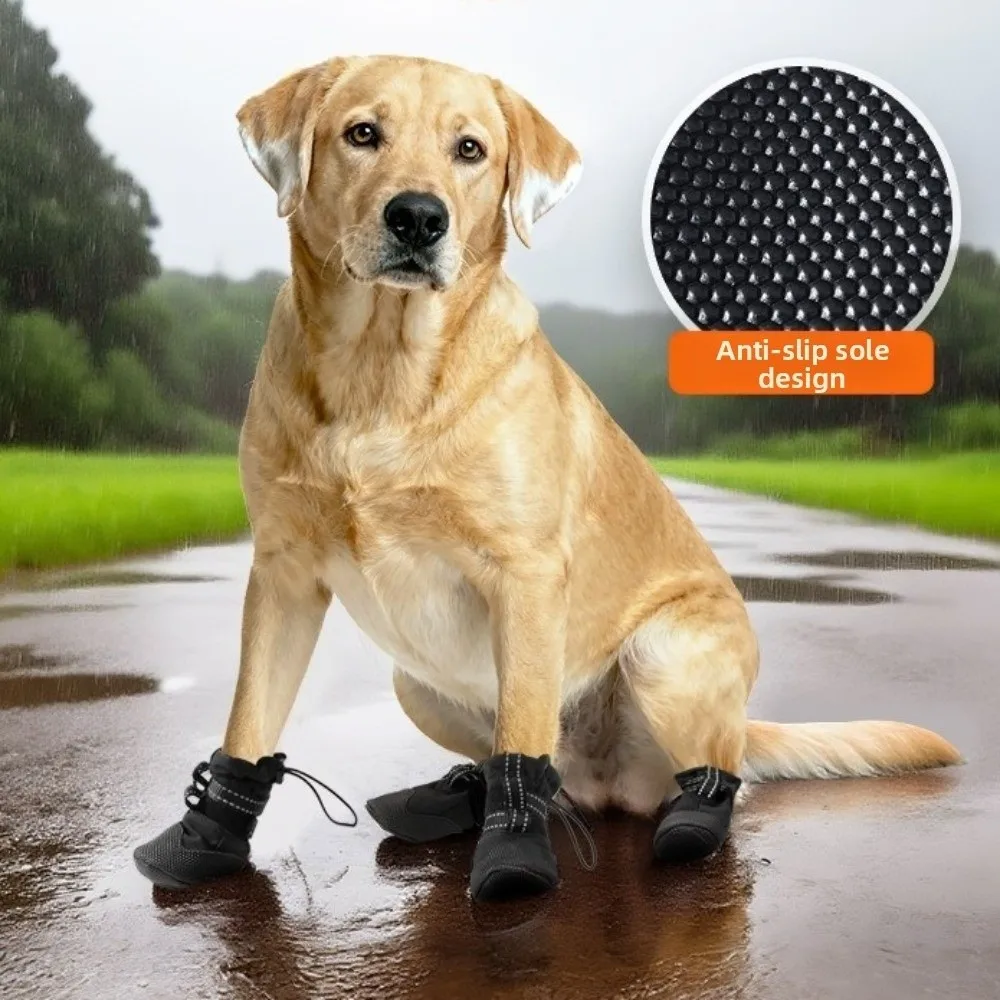 

4pcs/set Reflective Waterproof Dog Shoes Warm Double-Layer Wound Recovery Boot Wear Resistant Adjustable Anti-Slip Dog Boots