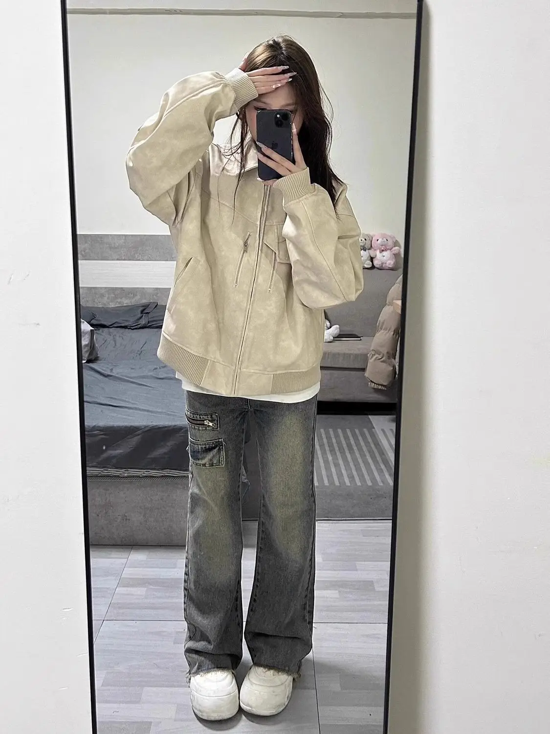 سترات راكبي الدراجات النارية سترة نسائية خضراء ربيعية Officelady منقوشة طية صدر السترة مصممة خصيصًا في مكان العمل، مخملية أنيقة احترافية #3