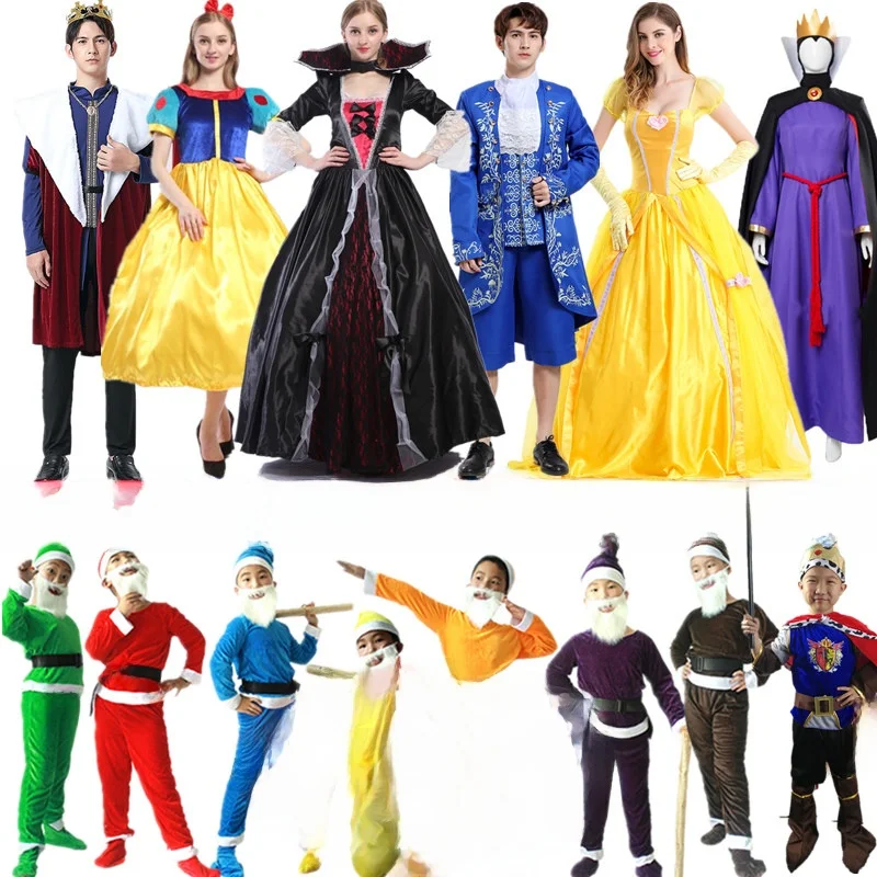 

Adult Halloween Ball Costume Snow White Dress with Robe Headwear Skirt Support Stage Cosplay Clothing for Year End Party