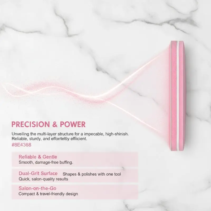 Nail Buffer Fine Sand Pink Rectangular Easy Grip Buffing Tool for Beginner Home Manicure Nail Smoothing Use