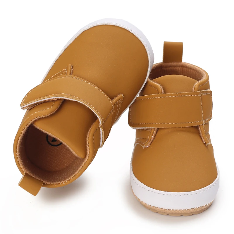 Baby learning walking shoes, 4-color PU high top baby sports, soft strap neutral daily outdoor walking shoes for 0-1 years old