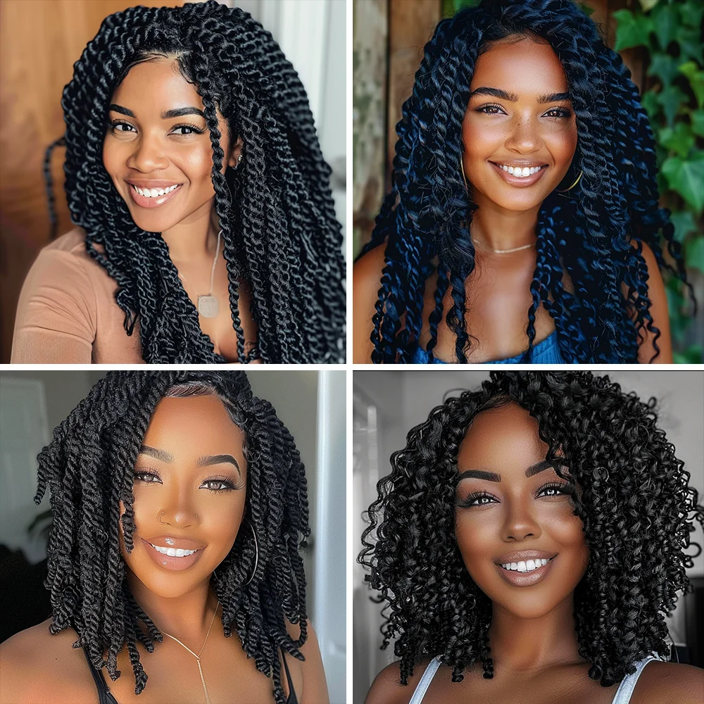 Spring Twist Braiding Hair 8 inch Spring Twists Bomb Twist Hair Synthetic Fiber Fluffy Twist Crochet Braids Dredlocks Hair black