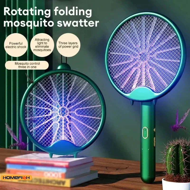 Raquette électrique anti-moustiques 3000V, 1 pièce, lampe anti-moustiques pliable, Rechargeable par USB, piège à moustiques