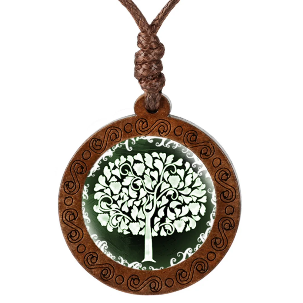 Stammbaum wie des Lebens Kuppel Glas Cabochon Holz Anhänger Halskette für Frauen Männer Schmuck Geschenk mit verstellbaren Wachs Seil Kette – Detail 13