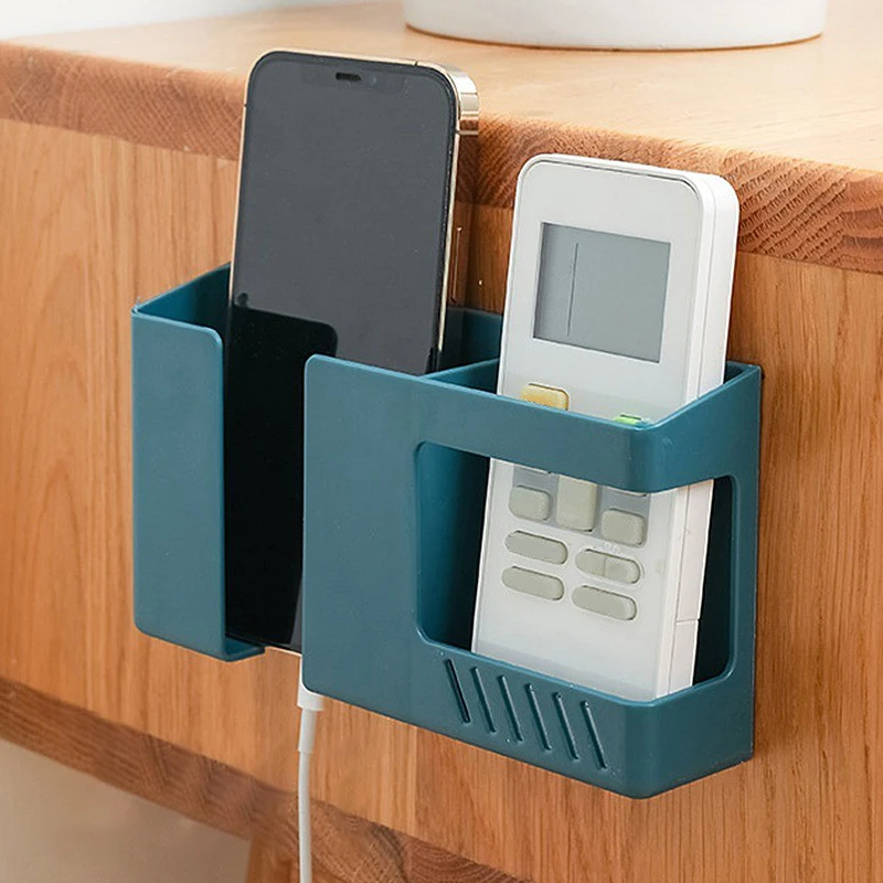 Caja de almacenamiento de Control remoto para teléfono móvil 2 en 1, estante de almacenamiento multifuncional sin perforaciones, soportes de