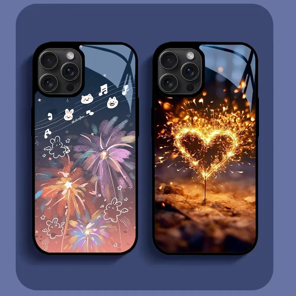 Korean Cute Beautiful Colorful Deluxe Edition Fireworks Phone Case For iPhone16 15 14 13 12 11 Pro Xs Max Mini XR X 7 8 Plus lux