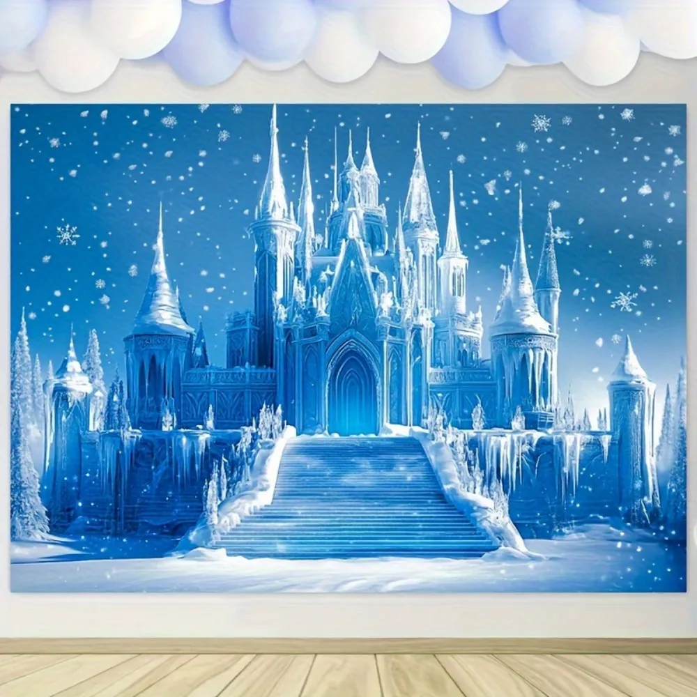 خلفية قلعة الشتاء المستوحاة من فروزن - خلفية تصوير لحفلات العطلات والمناسبات