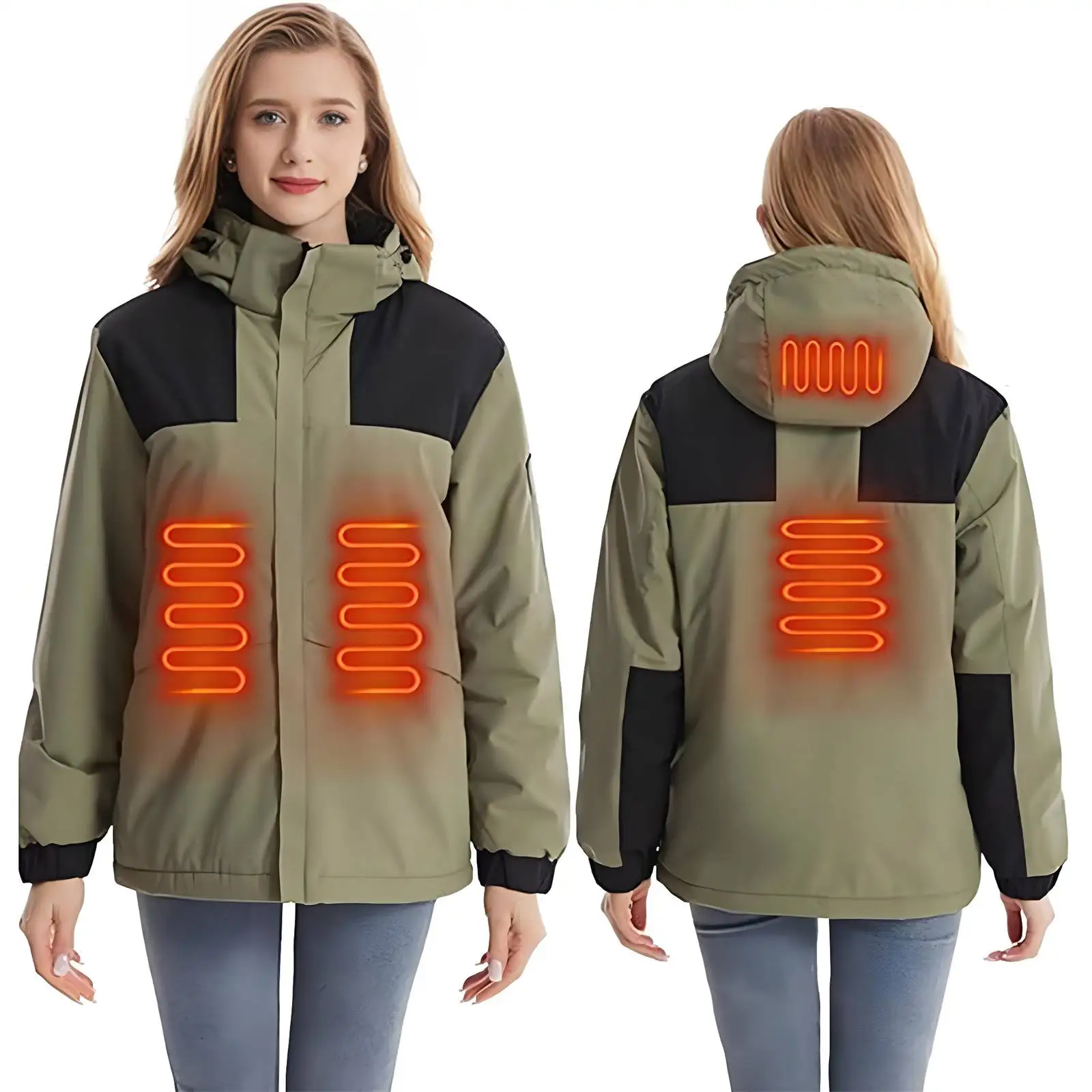 4 Zone Heated Jacket Men Women Coat Hooded Heating Warm Jackets Windproof Waterproof Comfy Outerwear with Pockets Skiing Hiking