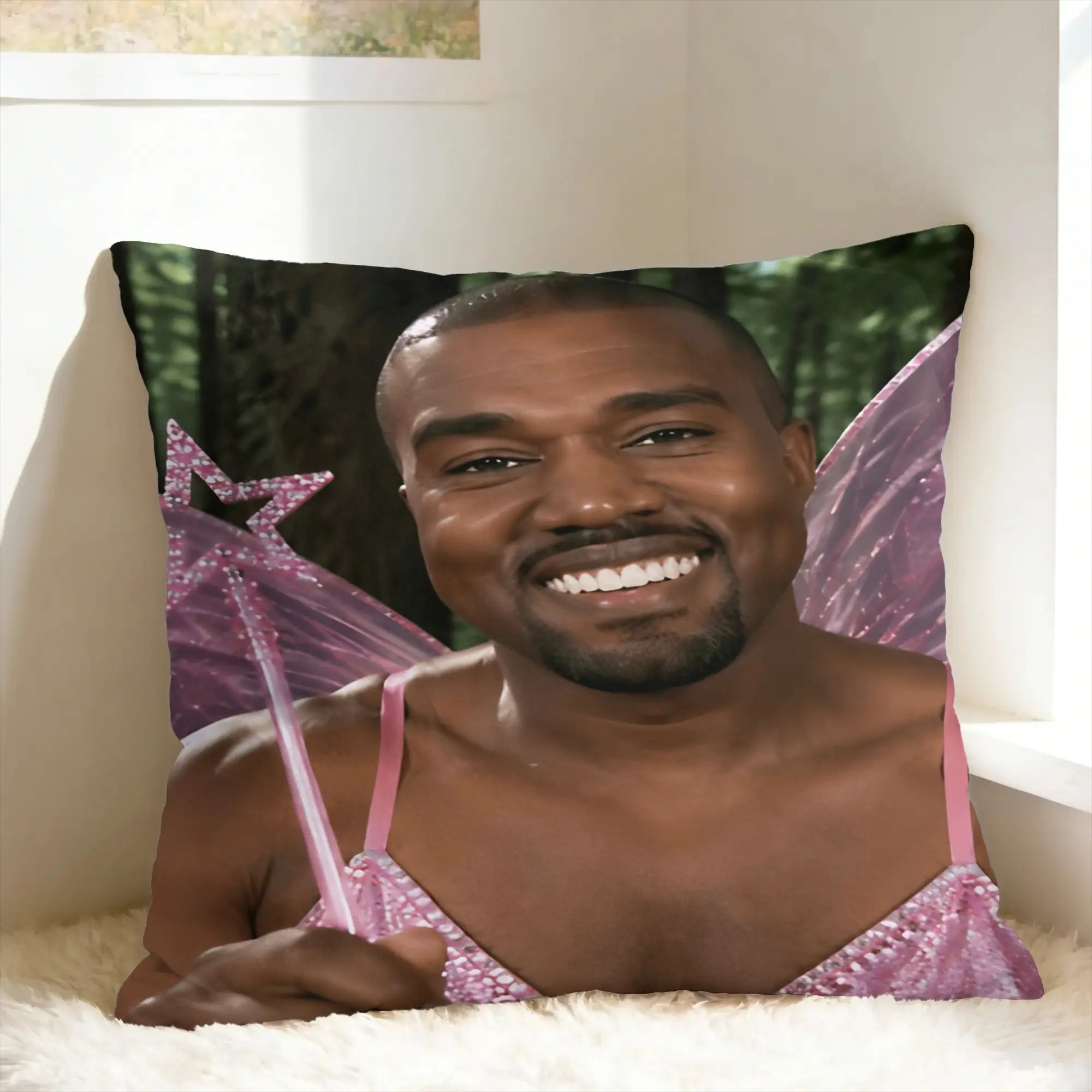 Pillow Cover Funny Kanye West Memefairy forest pink dress gift weird  Retro Trendy Pillow Case For Sofa Home Decor Pillowcases