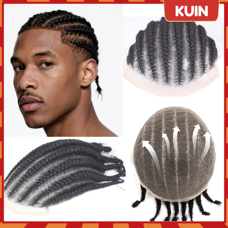 

New arrival 8 Cornrow Braids Full Lace Invisible Lace African Curly Men Wig Crochet Lace Wig Black Men Human Hair System Unit