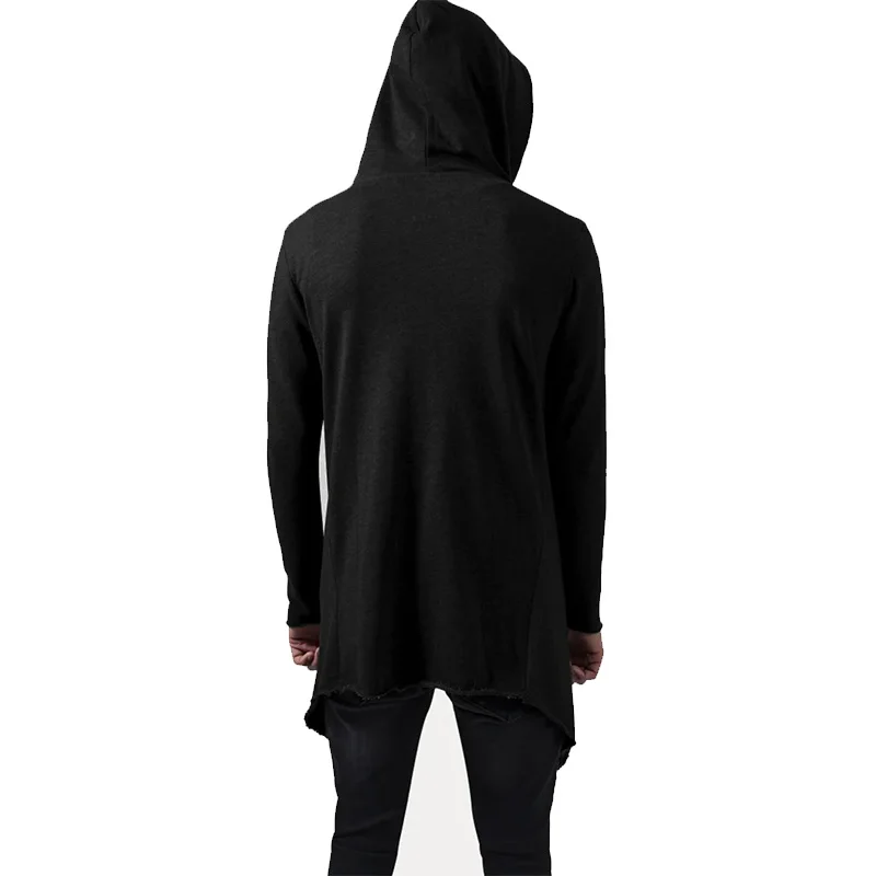 New Men Hooded Cardigan Cloak Coats Solid Color Turtleneck Zipper Streetwear Ponchos Fashion Casual Men Long Trench Streetwear