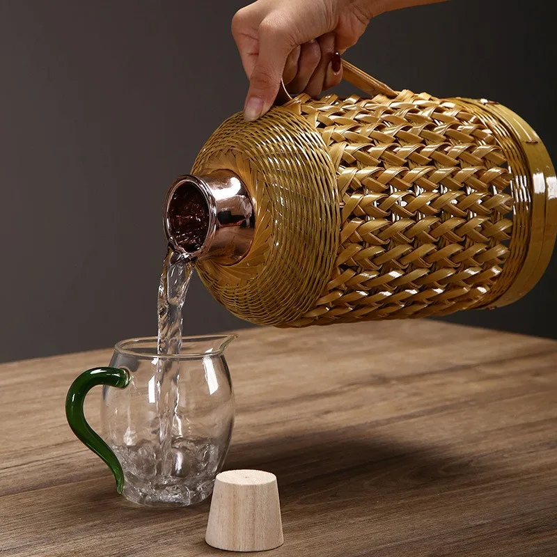 Handmade Bamboo Woven Thermos Vintage Hot Water Bottle, Retro Insulated Glass Liner, Durable Outer Shell for Home Kitchen Use view 4