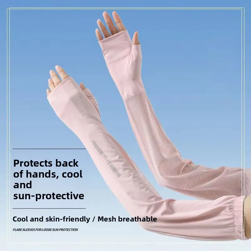 Guantes de protección solar para conducir en verano, guantes largos de medio dedo finos de seda helada con protección solar, ...