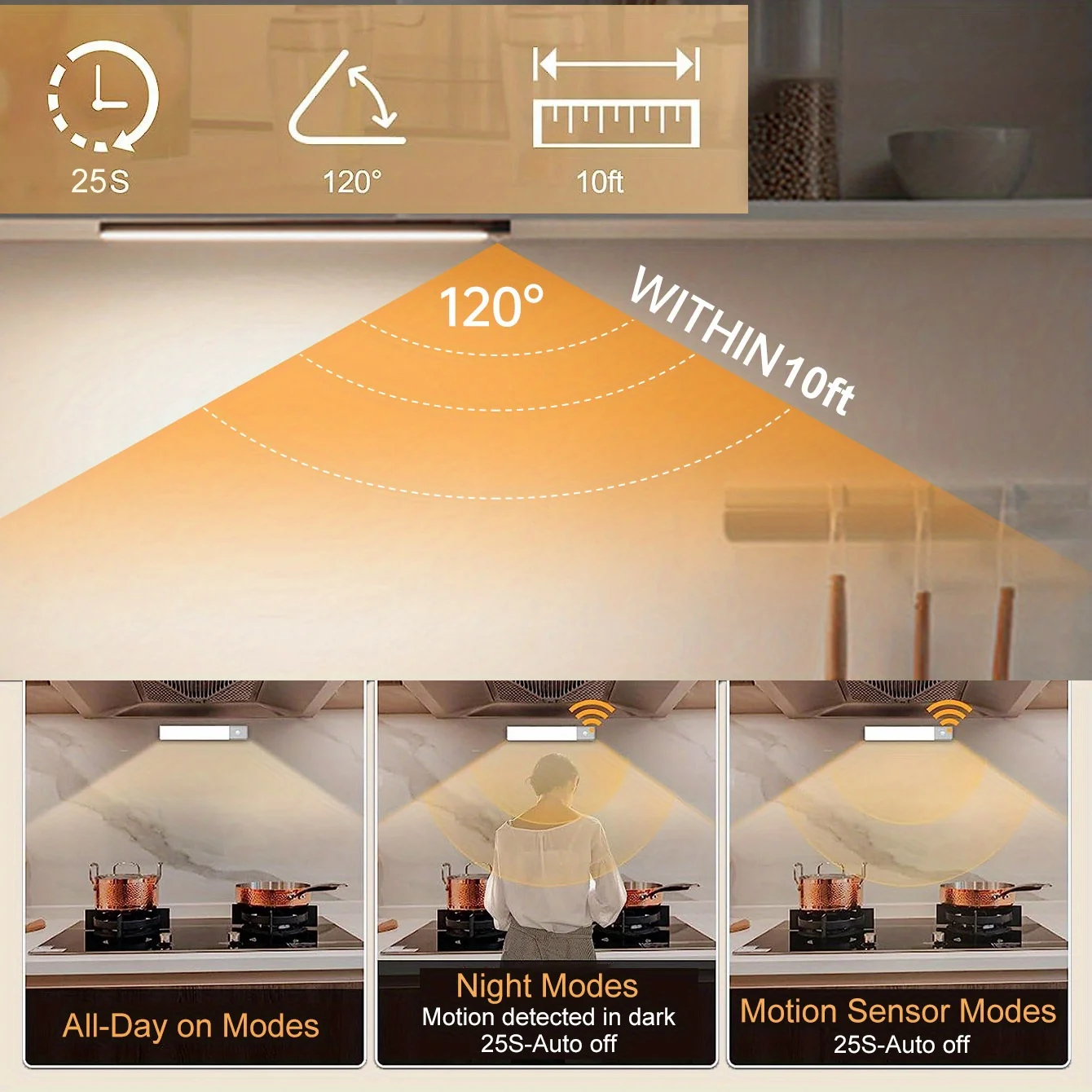 Luz LED nocturna inalámbrica con Sensor de movimiento, lámpara de noche recargable por USB para armario, lámpara de fondo para Cocina