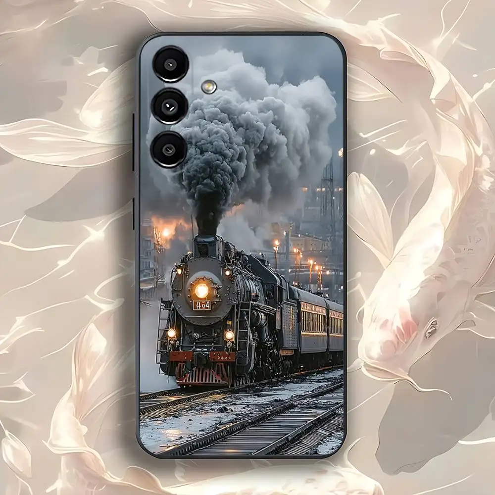 Classic Steam Train Phone Case For Samsung Galaxy A73,31,32,72,41,53,52,71,22,5G,Note,J7,8,9 Soft Black Cover