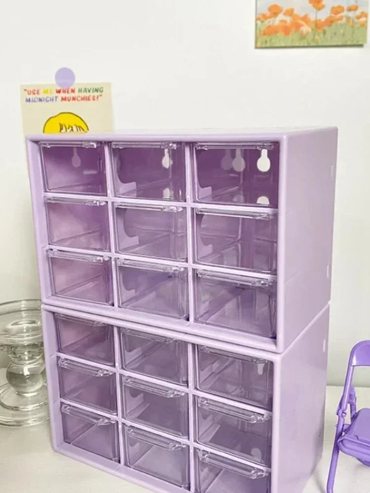 9 Grid Desktop Storage Boxes Organizer Transparent Small Drawer Partitioned Student Desk Wall-mounted Sundries Storage Box Cute