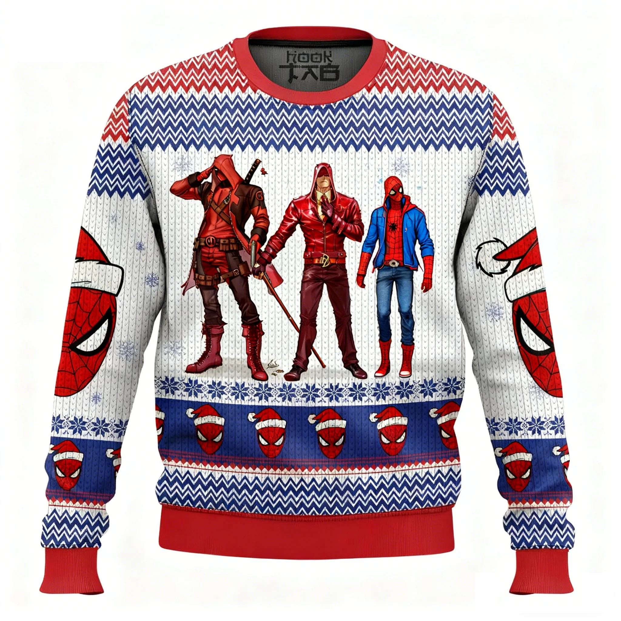 

Spider Man Deadpool Daredevil New York Three Musketeers Christmas Ugly Sweater Marvel Men's AutumnWinter Top Trendy Cool