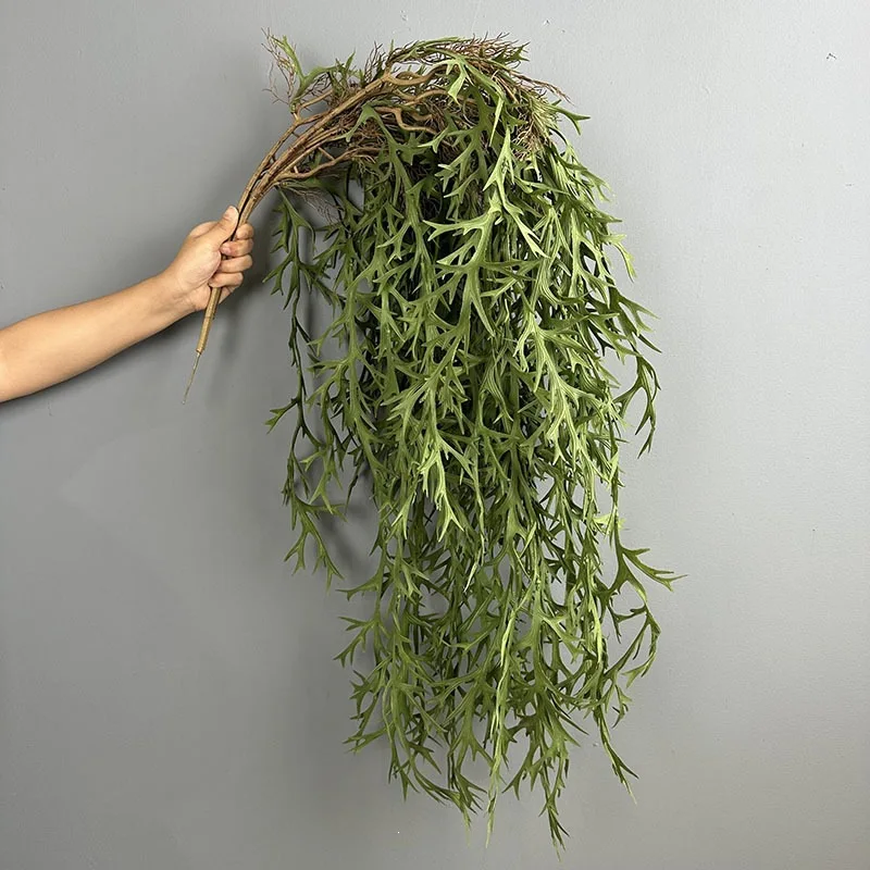 

3Pcs 120cm Artificial Staghorn Fern Leaf Rattan Wall Hanging Green Plants Home Decor Fake Plants Garden Wedding Window Layout