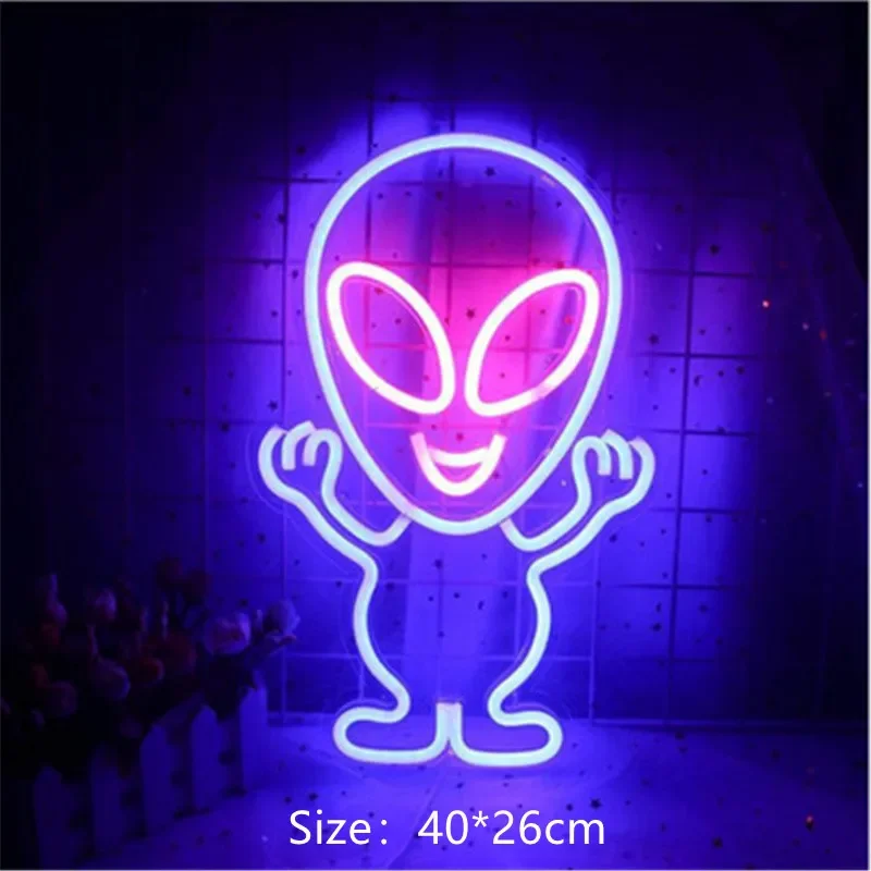 Alien Shape Led Lights Back Panel Neon Sign for Children's Gifts Home Wall Night Light Christmas Decoration Neon Lamp Room Decor