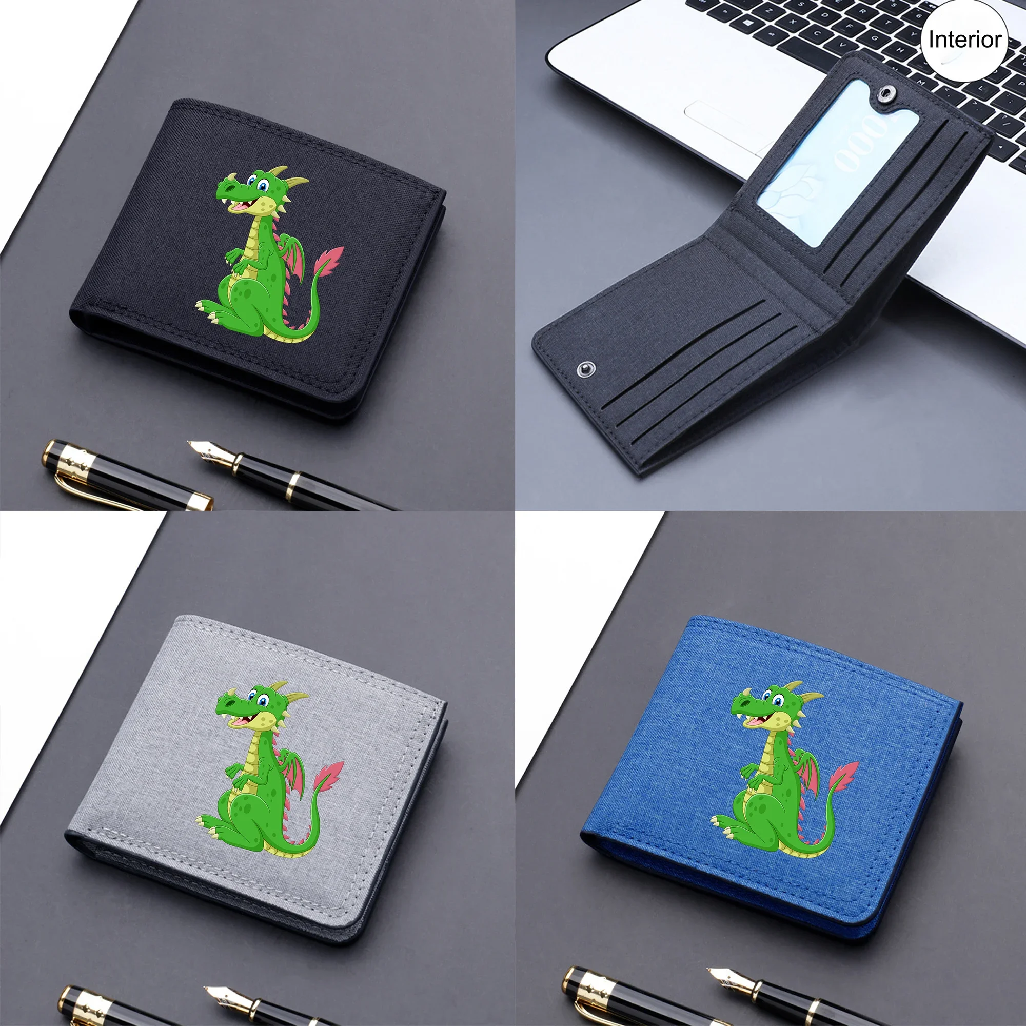 Симпатичный кошелек двойного сложения с принтом дракона держатель для нескольких карт короткий кошелек Портативный зажим для денег модный холщовый кошелек рождественские подарки