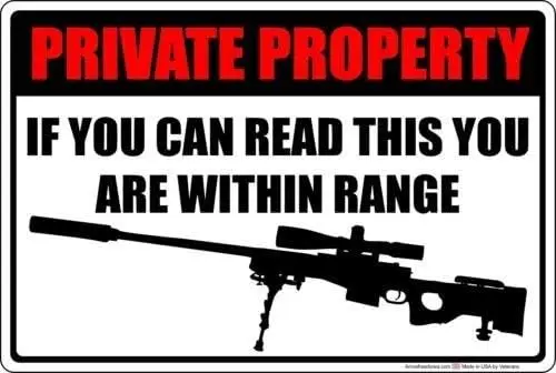 Metal tin Sign Private Property Within Range Sniper Rifle inch Aluminum Metal Sign-aluminum