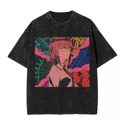 男性と女性のためのチェインソーウォッシュドソーTシャツ,アニメのトップス,ヒップホップ,ストリートウェア,ノベルティ,ラージサイズのプリントTシャツ,makima