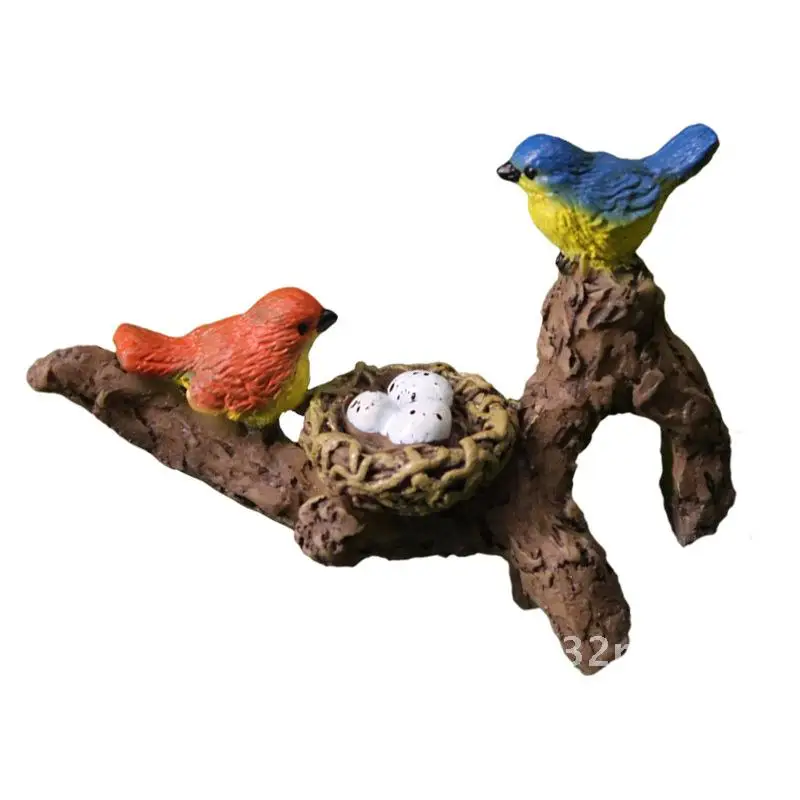 

Micro Landscape Succulent Flower Pot with Bird Pendant Resin Garden Bonsai Decoration Outdoor Fish Tank Ornament Pastoral Style