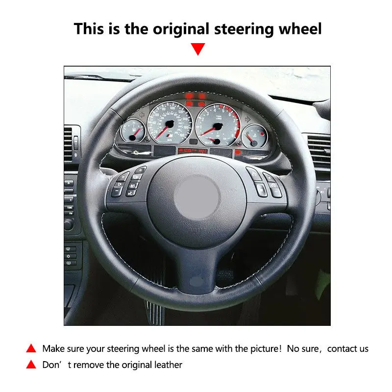 Car Suede Leather Inner Steering Wheel Cover Trim For BMW M Sport E46 Coupe M3 E46 2000 - 2005 2006 M5 E39 2000 2001 2002 2003
