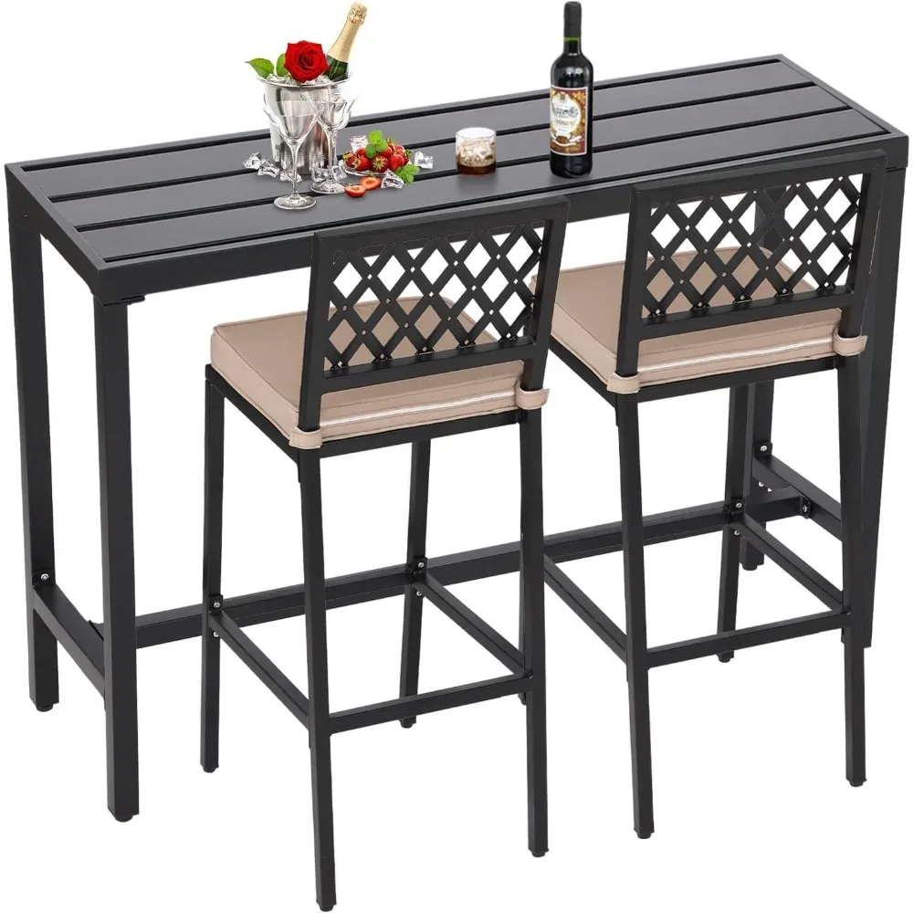 

Outdoor Bar Table and Chairs Set, 3 PCS Patio Bar Table Set with Cushioned Stools, Bar Height Set for Patio, Garden, Yard, Balco