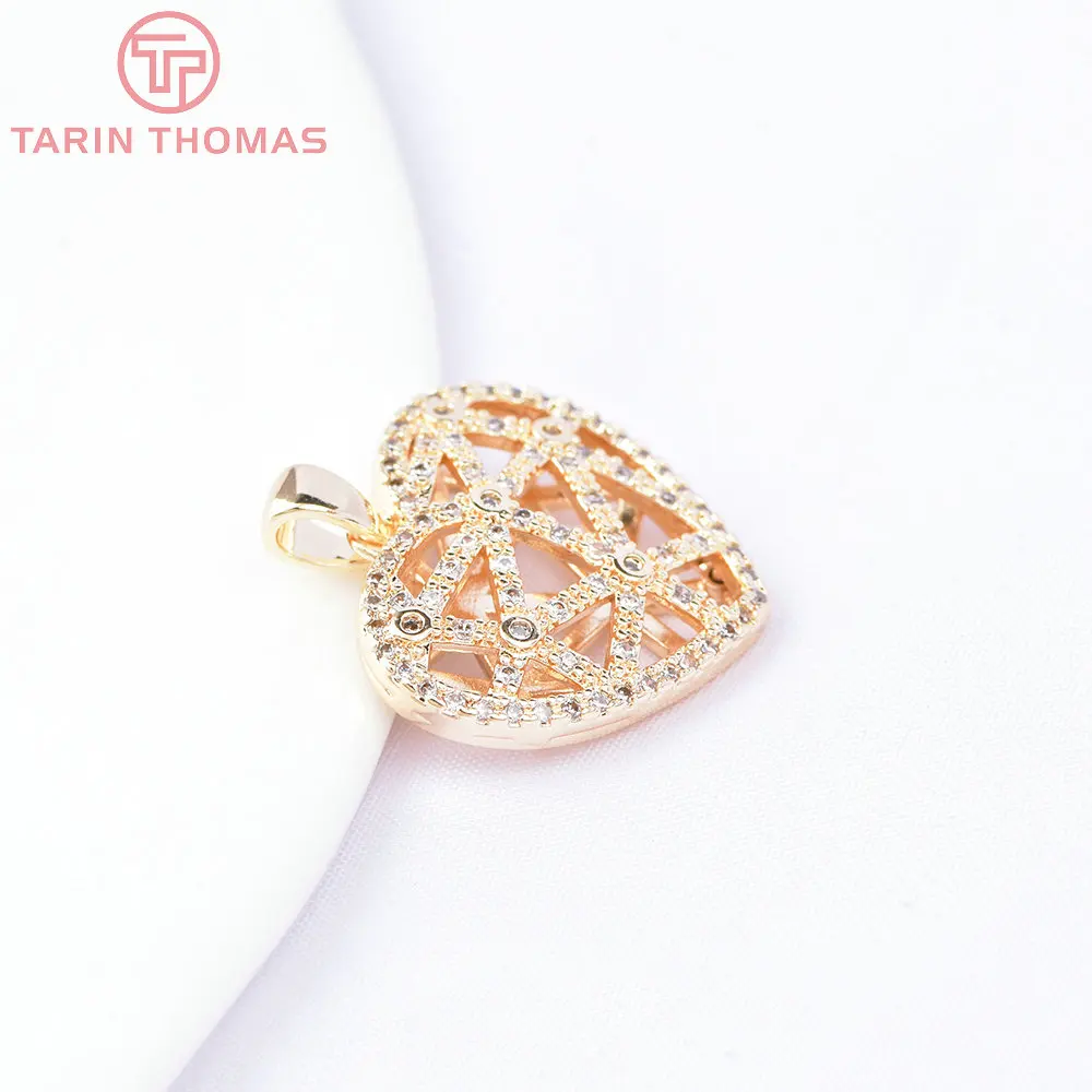 (6667) 2 Cái 20.5X18MM Vàng 24K Màu Đồng Thau Có Zircon Charm Trái Tim Mặt Dây Chuyền Cao Cấp DIY Trang Sức làm Cho Những Phát Hiện Bán Buôn