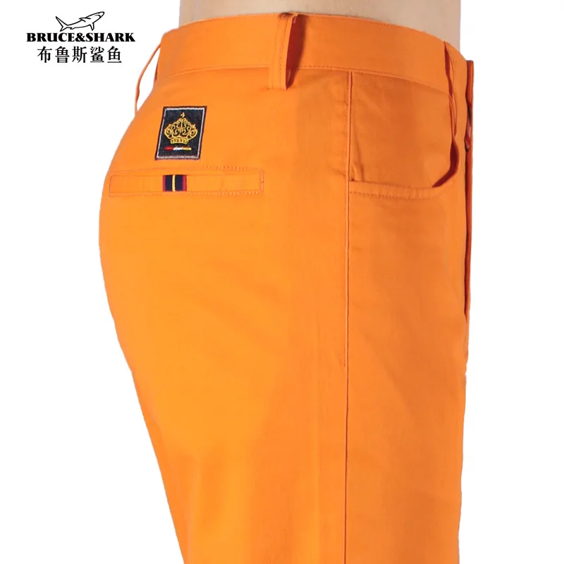 2025 New Spring Summer Men's Pants Bruce&Shark Embroidery Straight Orange Casual Pants Stretch Cotton Men's Trousers Big Size 40