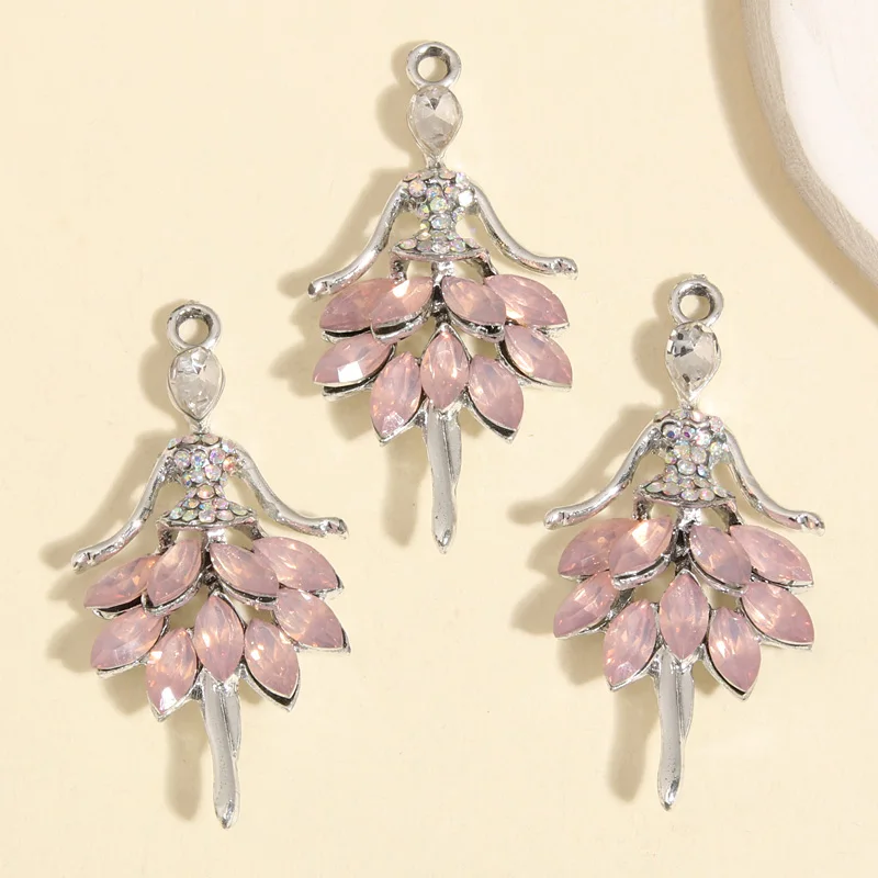 5pcs Silver Color 44x22mm Beautiful Flower Fairy Crystal Charms Enamel Pendant Fit DIY Handmade Jewelry Making Finding Supplies