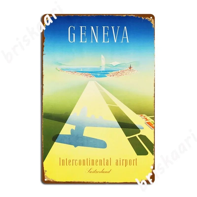 Geneva Intercontinental Airport Switzerland 1948 Metal Sign Plaques Vintage Living Room Wall Cave Tin Sign Posters