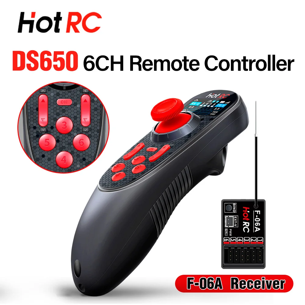 HOTRC DS650 Radio Transmitter 6Channels 300M 2.4CHZ Remote Controller Built-in 1500mAh With F-06A Receiver For RC Car Boat Robot