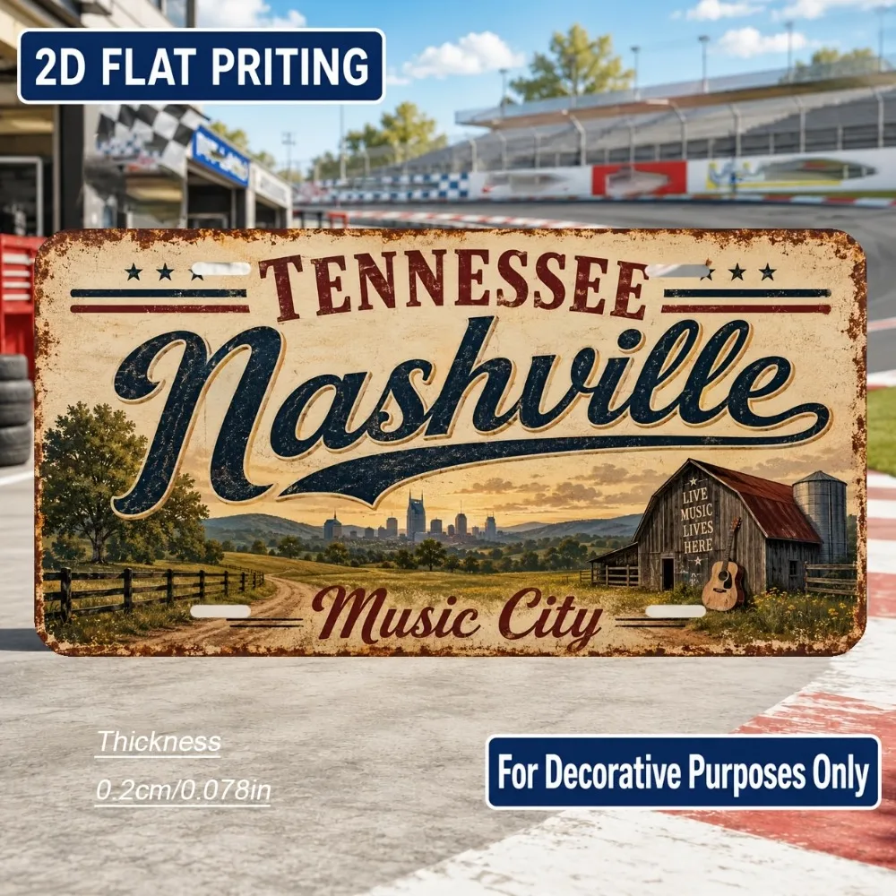 CIFBUY Nashville Themed Vintage License Plate Aluminum Wall Art Waterproof Metal Sign Decor for Home Room Living Room Office Bar