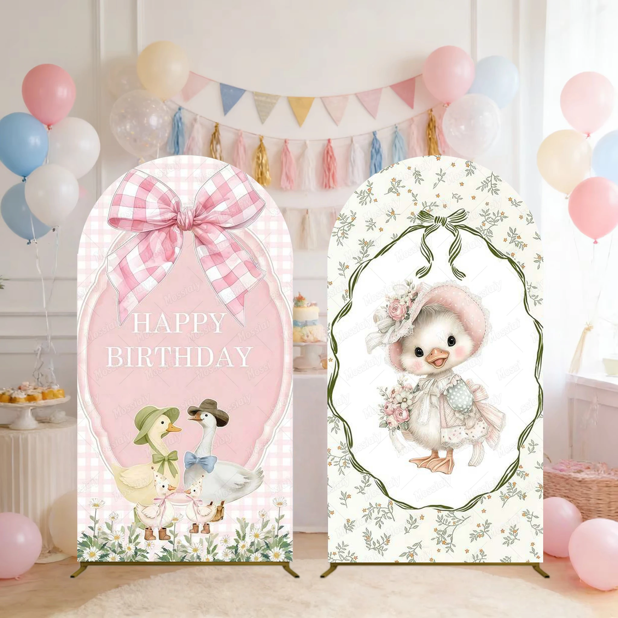 Little Goose Bow Arch Backdrop Cover Kids Birthday Baby Shower Party Decor Photography Background Photo Photographic Props