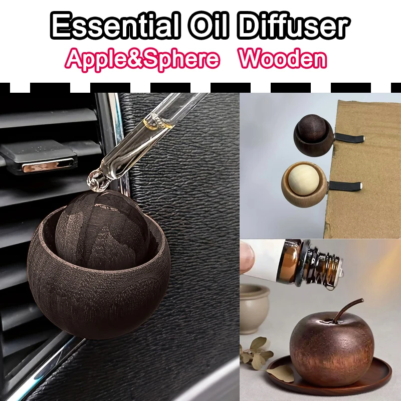 Hot Wooden Apple Sphere Essential Oil Diffuser Home Party Room Bathroom Car Mini Natural Fragrance Carrier Container Gifts Props