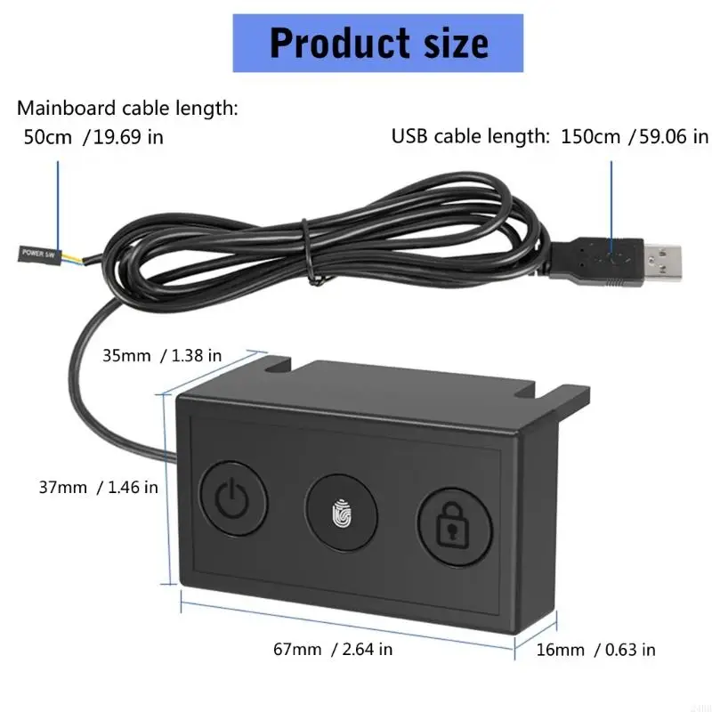 Fingerprint Power Button Desktop Computer Lock Screen Power Switches Push Computer Host Button Supply with USB Cable 24BB