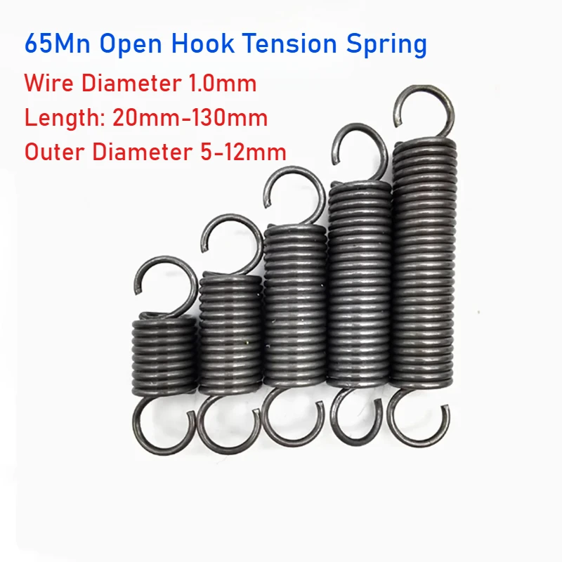65Mn Open Hook Tension Spring Wire Diameter 1.0mm with O Hook Extension Spring Outer Diameter 5-12mm Extension Spring