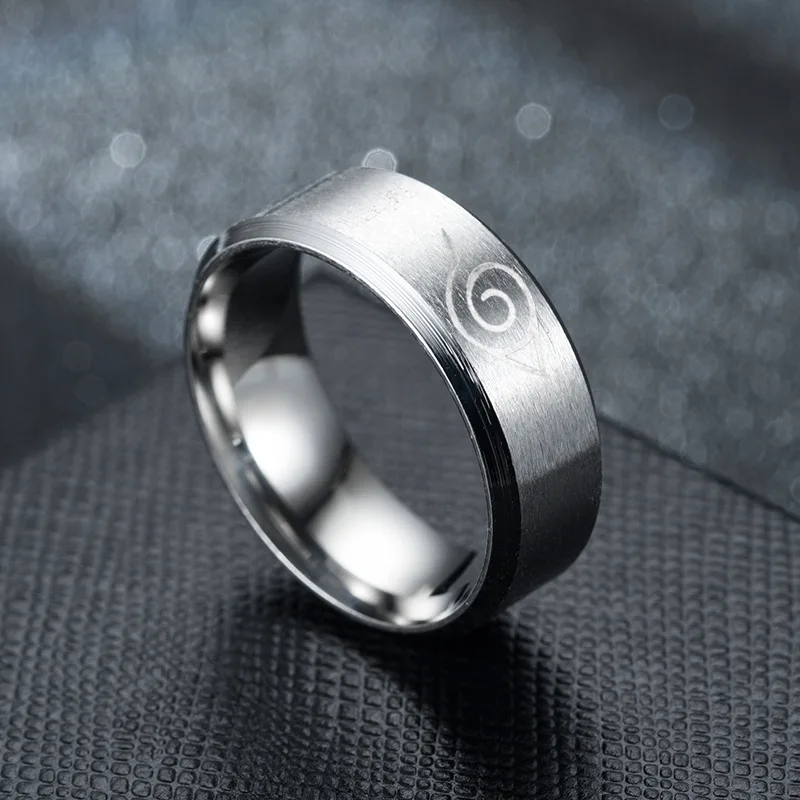 Anime Ninja Ring  Konoha Stainless Steel Ring For Men Women Jewelry Cosplay Gifts Naruto Men's Titanium Steel Ring Fans Gift