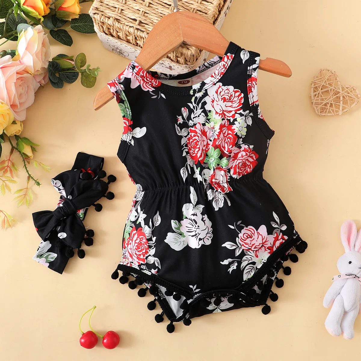 Summer Newborn Infant 0-18M Baby Boy Romper Headband Sleeveless Rompers Kids Onepiece Soft Fashi