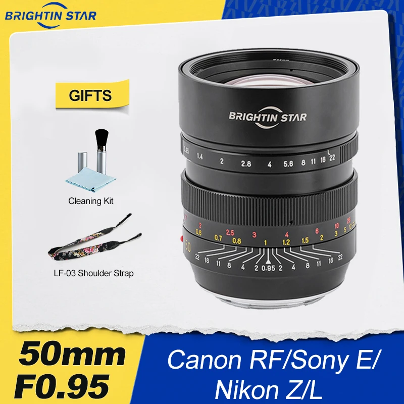 Brightin Star 50mm F0.95 Full Frame Large Aperture Night Scene Portrait Lens for Canon RF R8 R6 Sony E A7M4 Nikon Z Z8 Leica L