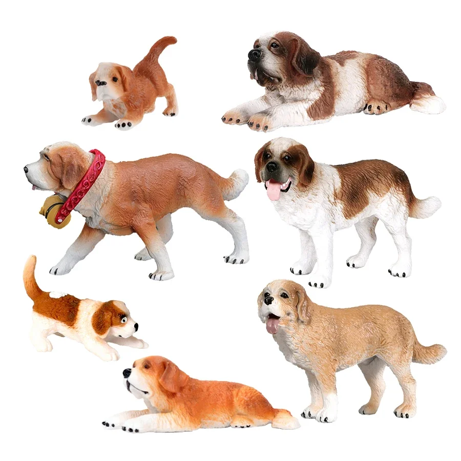 Simulation Plastic Animal Figurine Cute Pet Dog Figures Saint Bernard Playset Family Animal Model Collectible Decoration Kid Toy