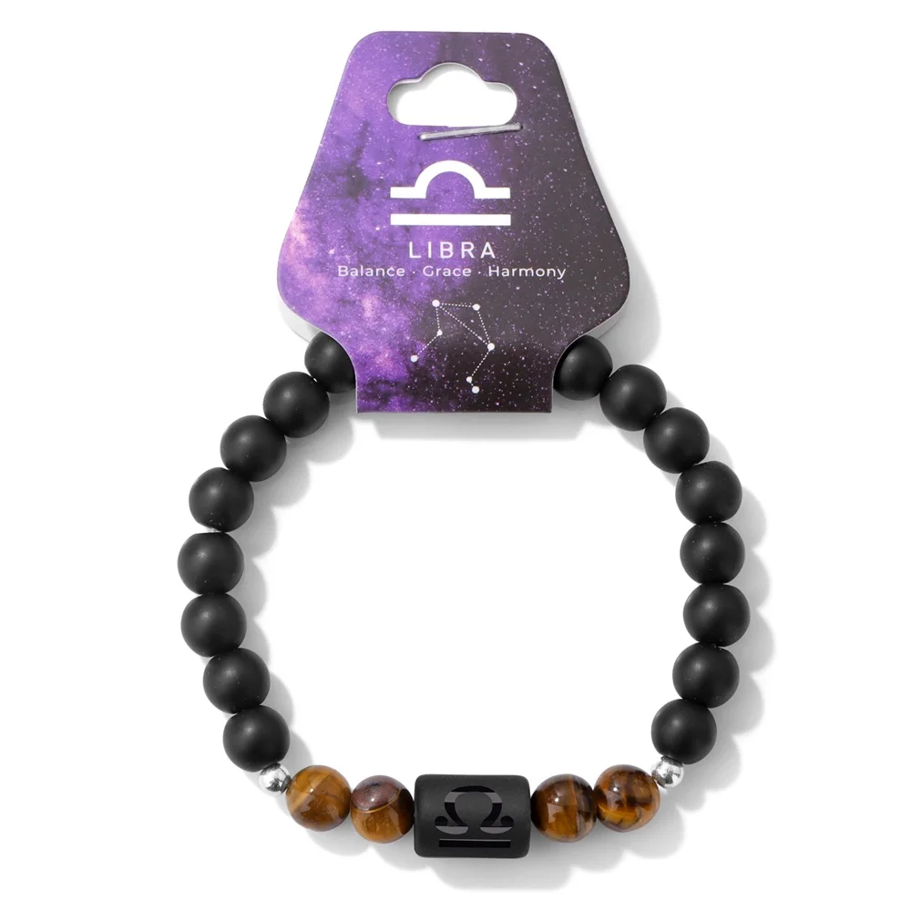 12 Constellation Zodiac Sign Aries Bracelets for Women Men Tiger Eye Stone Black Onyx Beads Bracelet Birthday Gift Jewelry