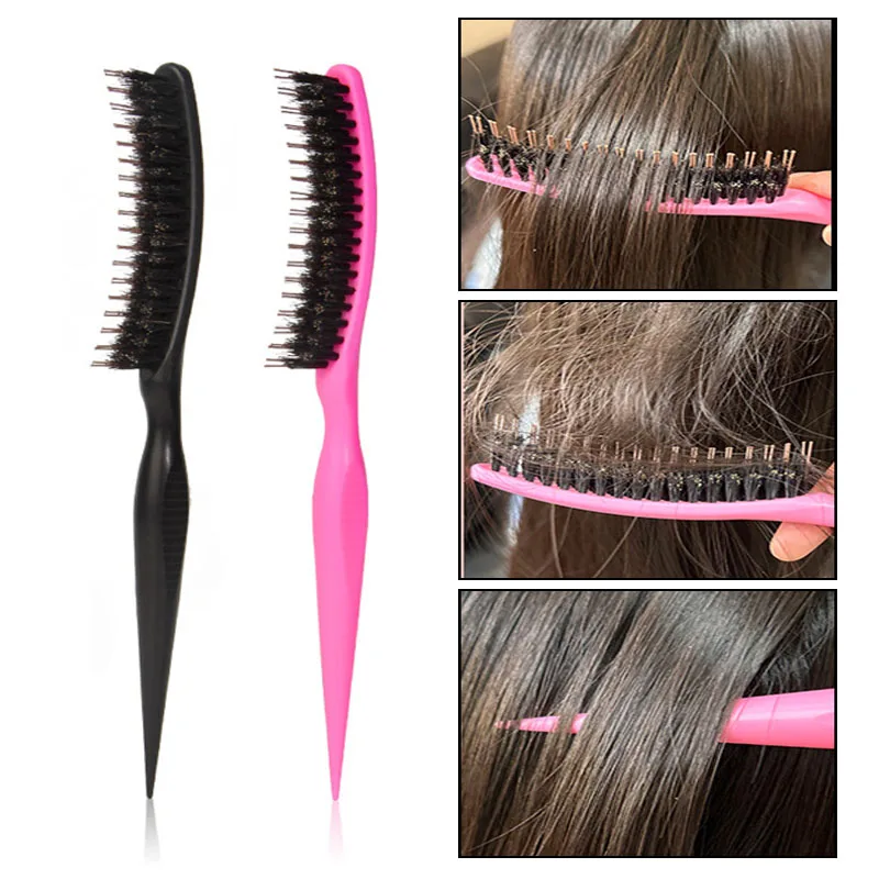3 in 1 Teasing Bristle Hair Brush Edge Control Comb for Women Slick Back Comb with Rat Tail Pick Volumizing & Lift Styling Tool