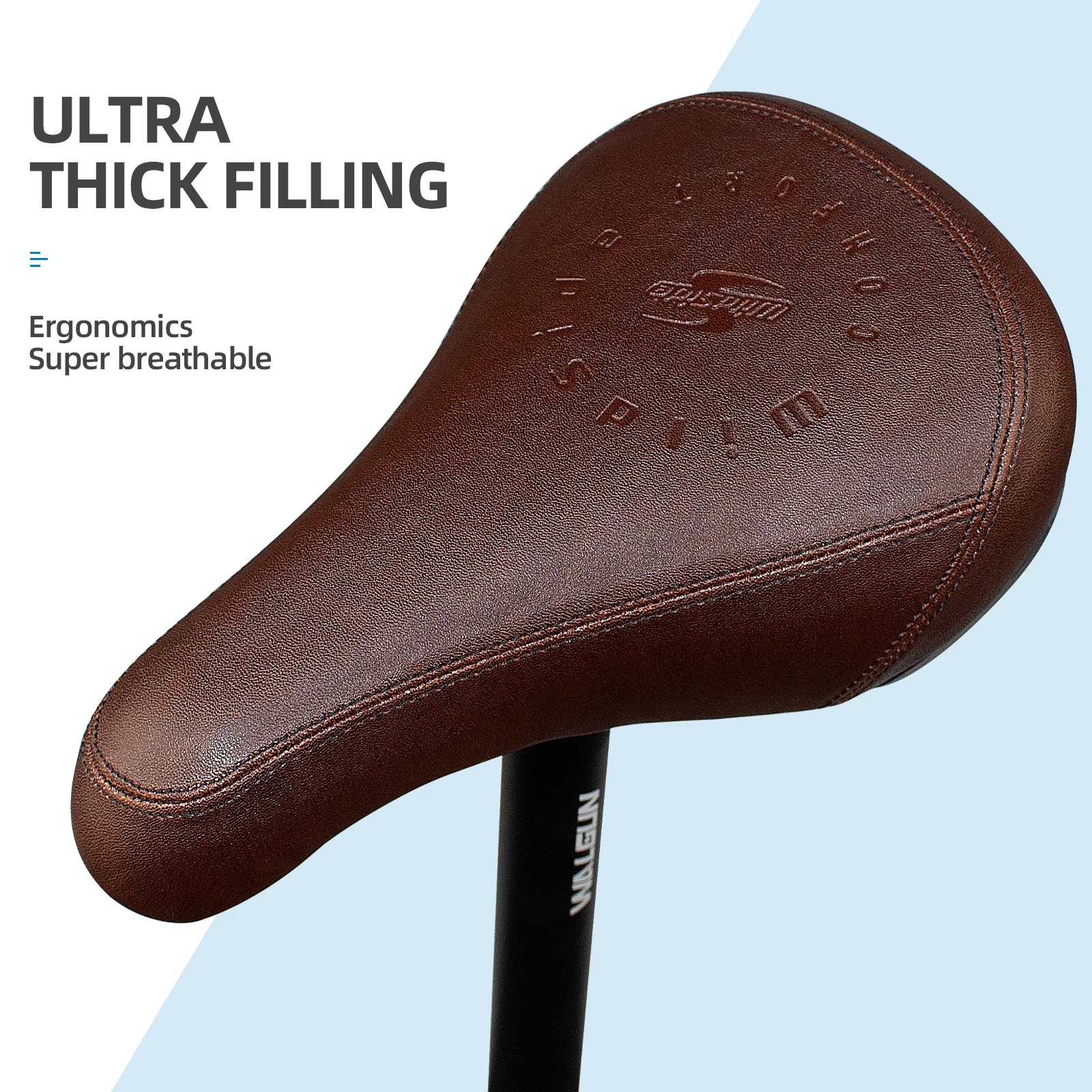 Wildside MTB Road Bike Saddle, Bicycle Seat Cushion with 25.4mm Seat Tube, BMX Downhill Wide Soft Seat, Fabric, Leather Surface