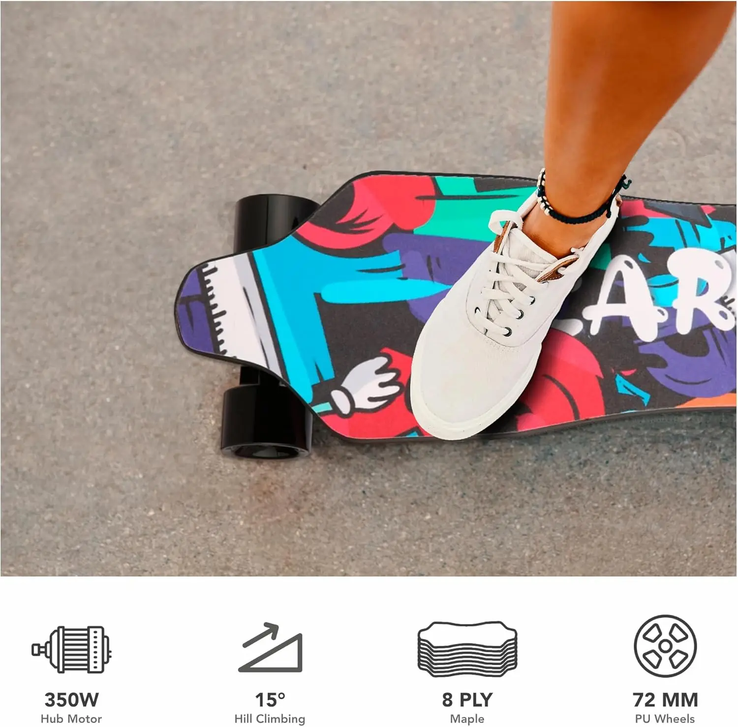 Skates con control remoto, longboard eléctrico con motor sin escobillas de 350 W para adultos principiantes, velocidad máxima de 12,4 MPH, 13 millas máximas